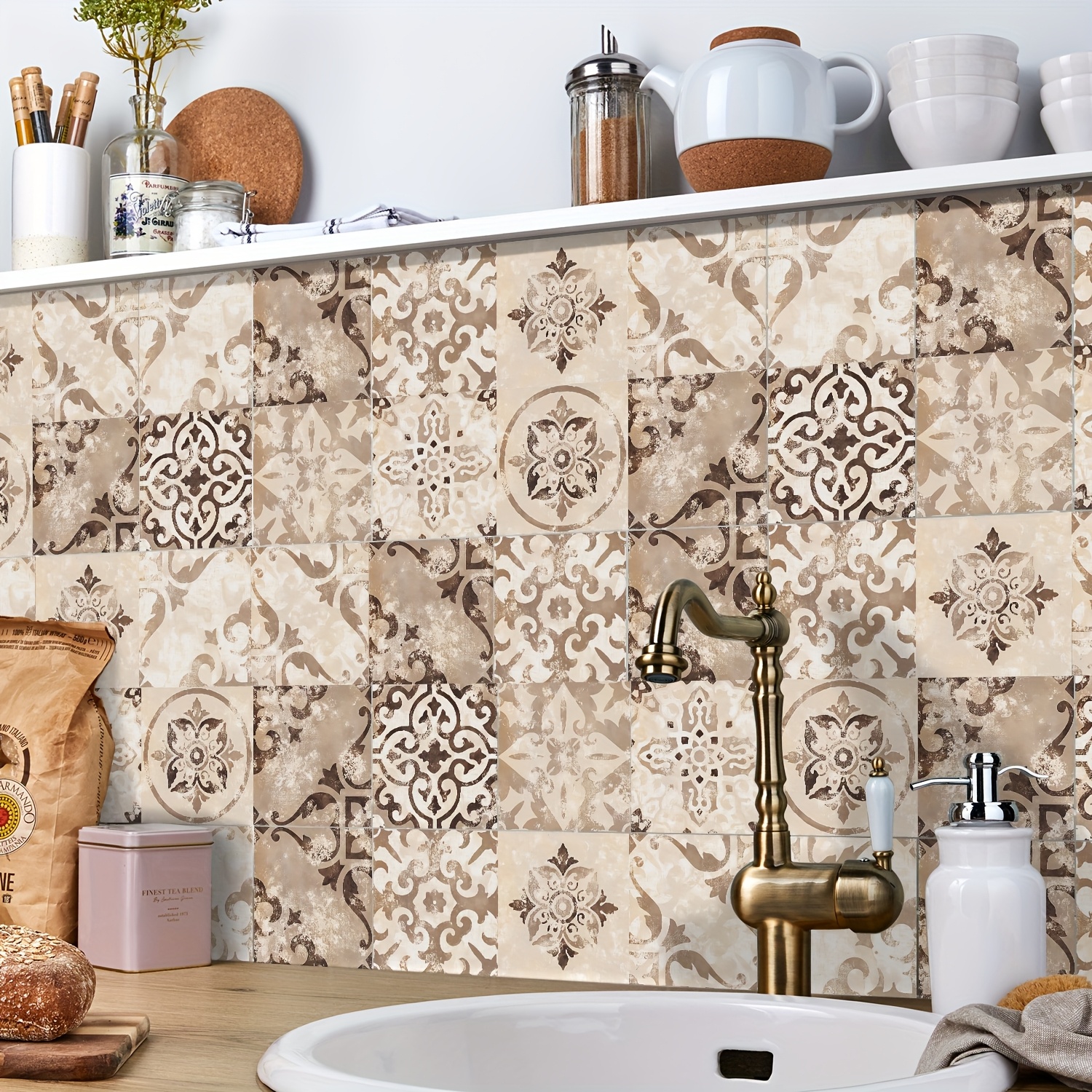 Image of Self-adhesive Tile Stickers - Waterproof And Oil-resistant For Kitchen Backsplash, Home Decor Wall Art - For Kitchen And Bathroom - Decor - Perfect Gift For Housewarming