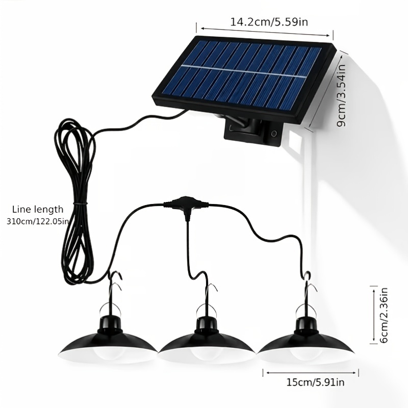 TEMU 1pc Solar Powered Hanging Porch Light With 3 Light Heads, Waterproof Solar Outdoor Lights, Solar Shed Lamp, Great For Porch, Barn, Shed, Garage,