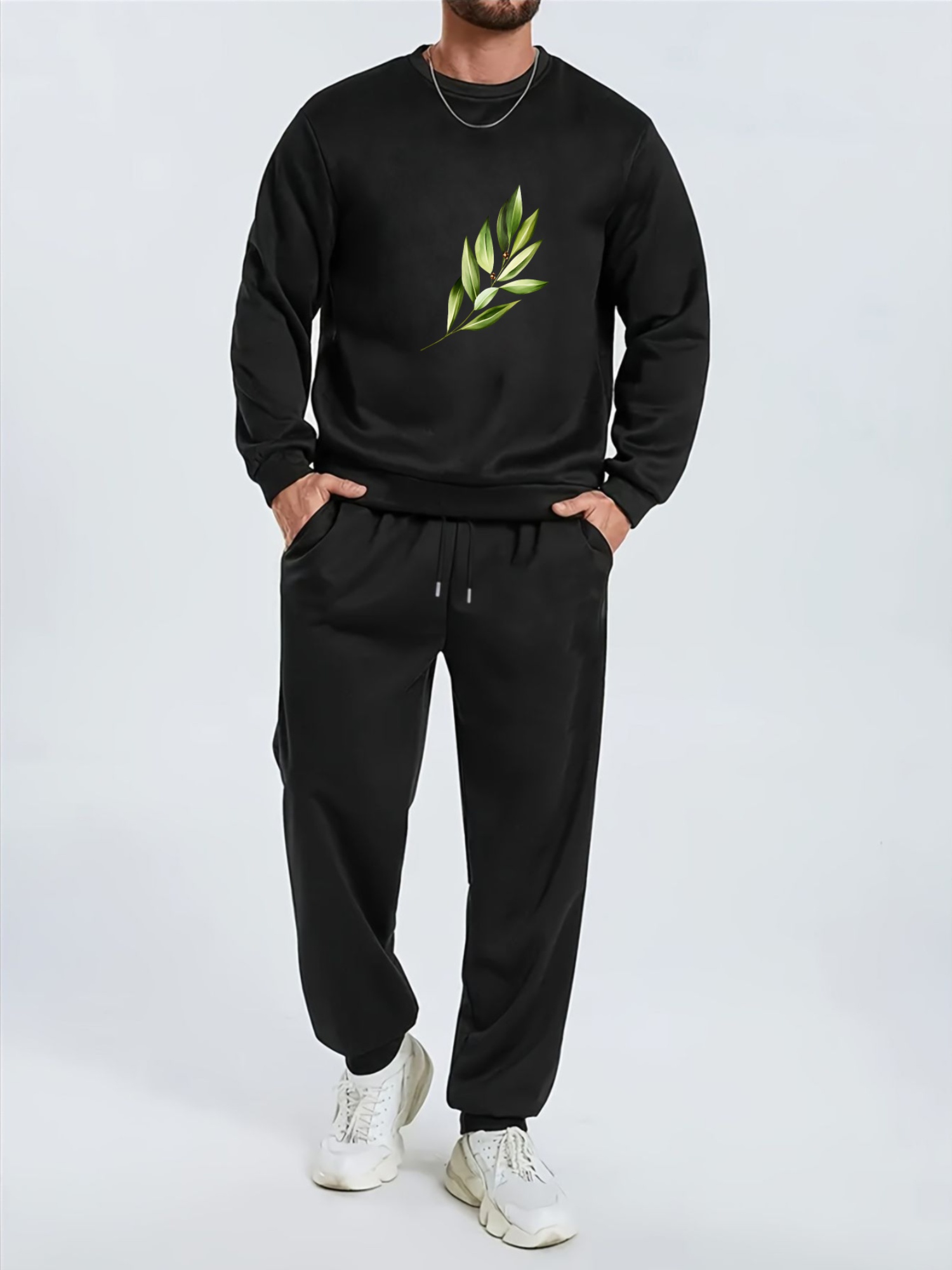 item picture plus size men green leaf print   printed pattern   versatile comfortable set