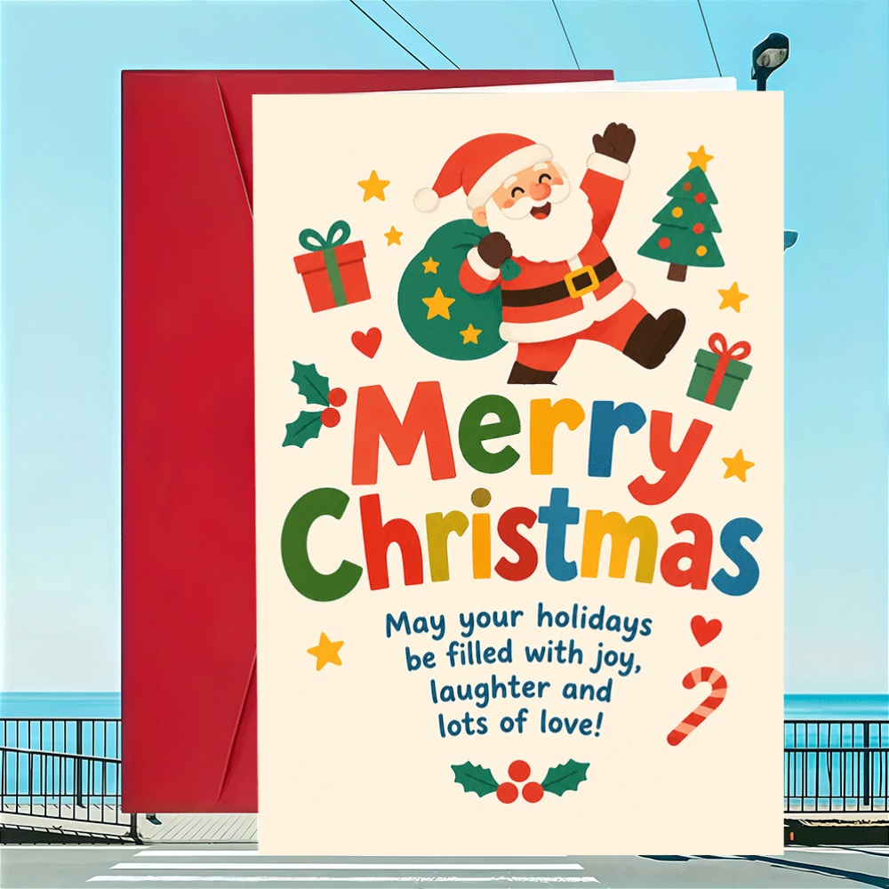 1pc greeting card and 1pc envelope merry christmas greeting card flat design santa claus pattern for     gift exchange and seasonal celebration  