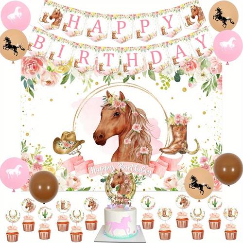 party packs 1 set horse birthday party decorations kit horse theme banner photo backdrop horse cake cupcake toppers balloons western cowgirl happy birthday party supplies birthday party decorations birthday party supplies horse party decorations horse party supplies vibrant decorations durable party favors horse birthday theme anniversaries occasions rustic charm birthday wear horse