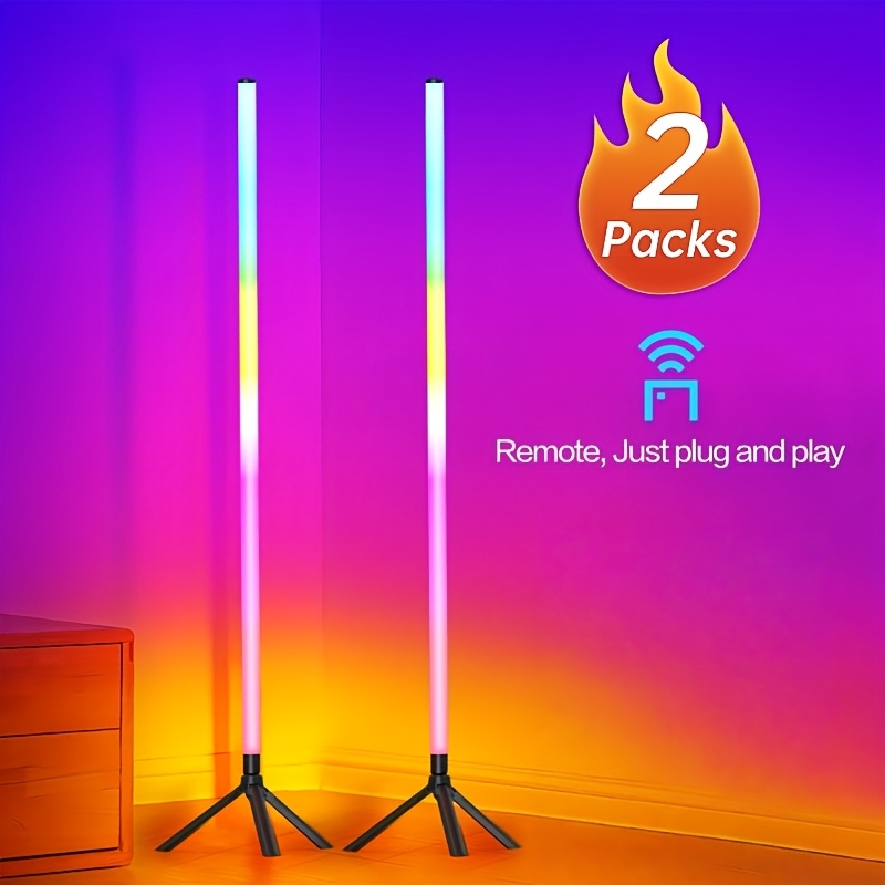 TEMU 1/2pcs Corner Floor Lamp With 360 Degree Color Changing Led Strip, Wireless App Control, Remote Control, Music Sync, 16 Million Colors And Timer