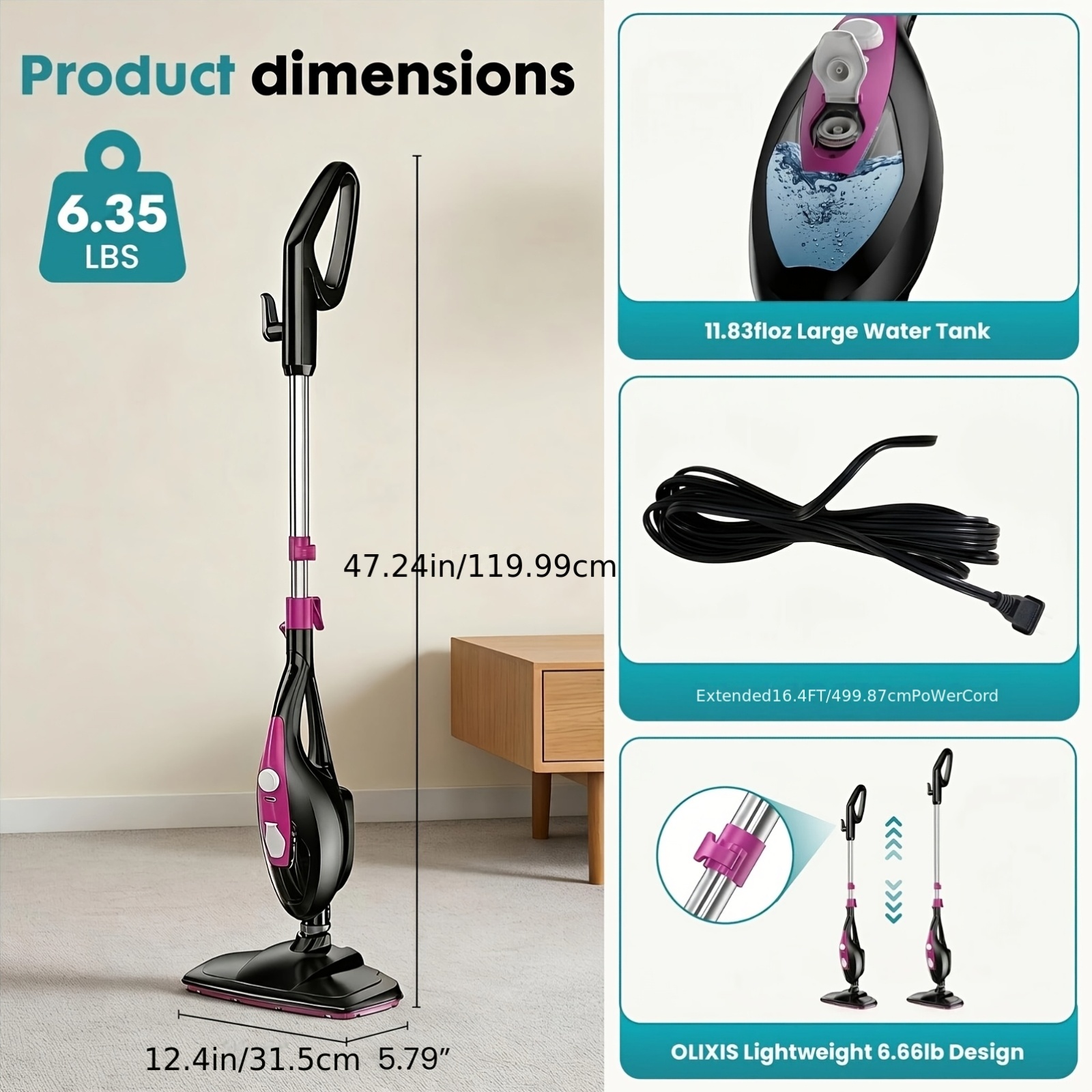 10-In-1 Multifunctional Steam Mop, 1550W High-Pressure Detachable Handheld Steam Cleaner with 2 Reusable Pads And 16.4FT Cord, Portable Floor Steamer for Hardwood, Tile, Grout, Carpet And Windows — Zaynora Luxury Marketplace