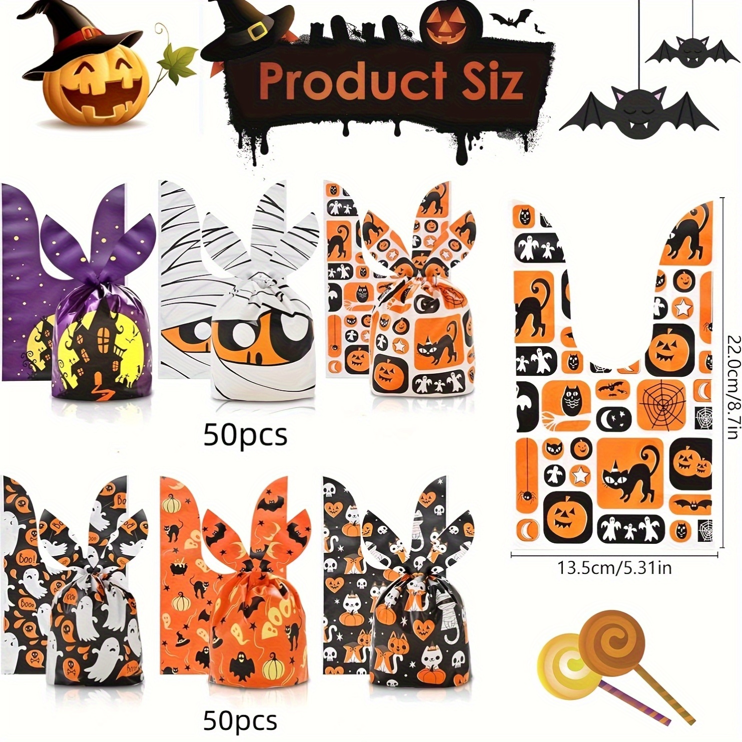 100 sacs cadeaux d'Halloween, 6 styles, adaptés aux fêtes et rassemblements de vacances.