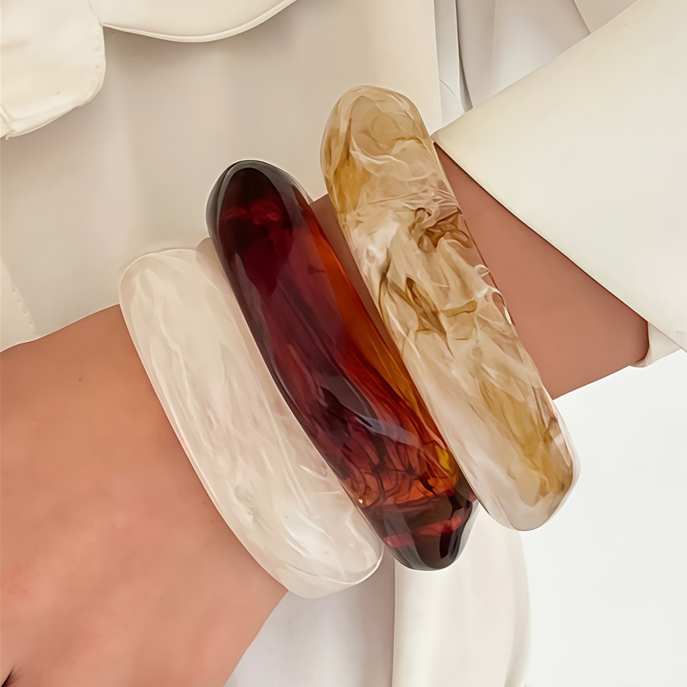 3pcs Women's Irregular Arc Resin Bangle Set, Vintage Tortoiseshell