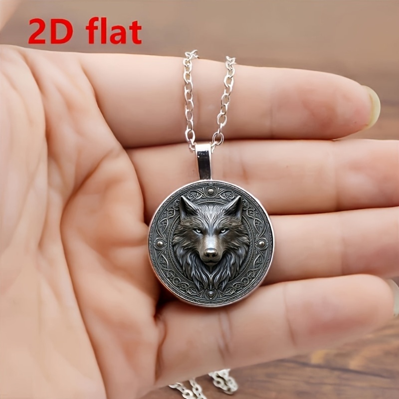 Wolf Head Pattern Glass Pendant Necklace