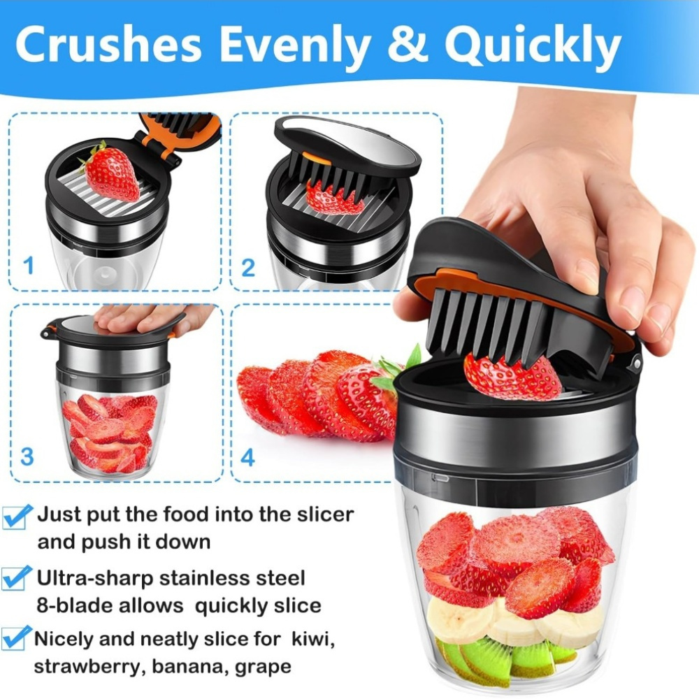 4 in 1 portable folding kitchen slicing tool strawberry pitter slicer with egg splitter 3 second safe cuts plastic silicone anti slip pad for camping picnics home use picnic accessories foldable design durable kitchen gadget Product details 8