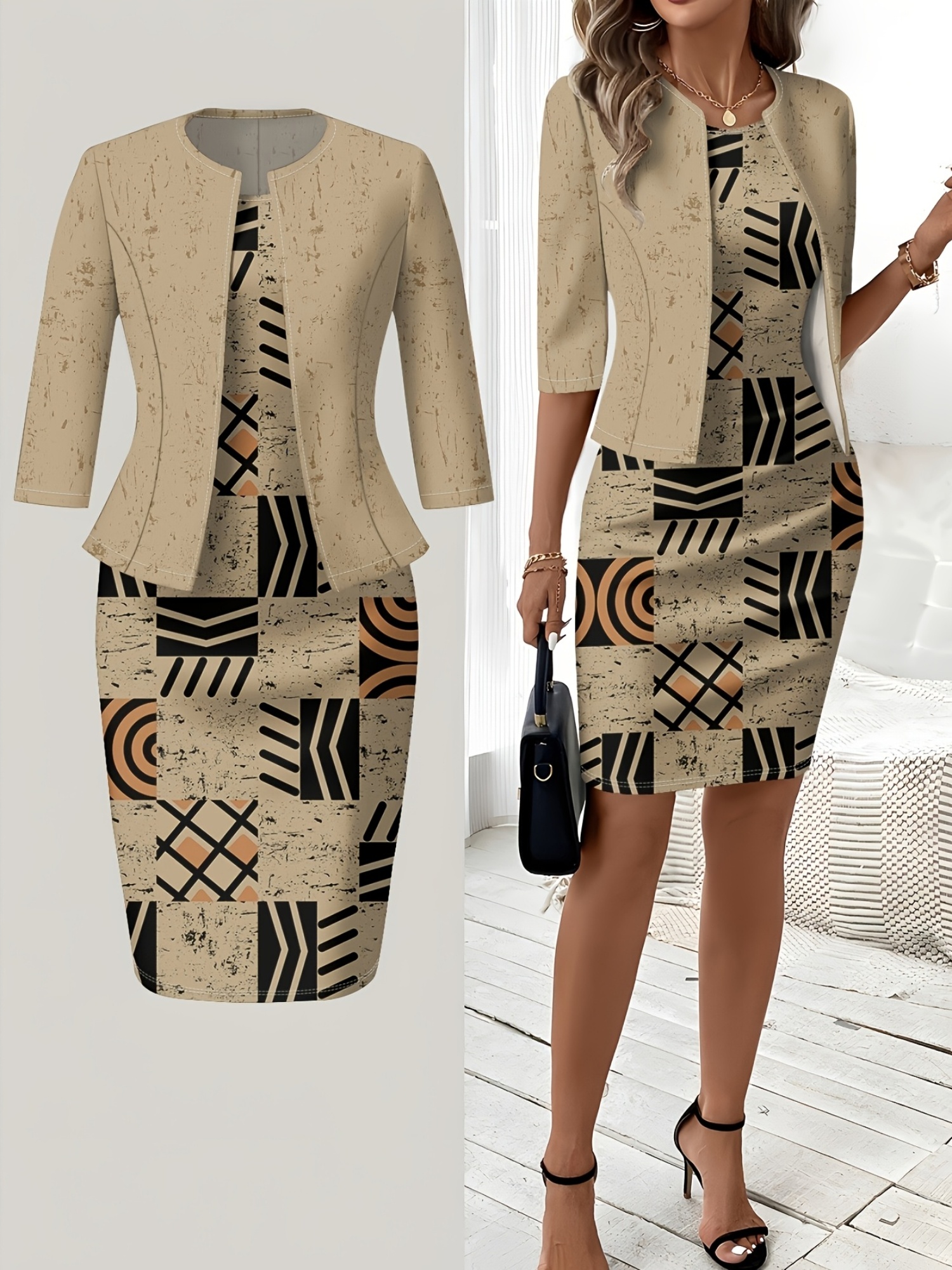   style khaki printed design womens dress set
