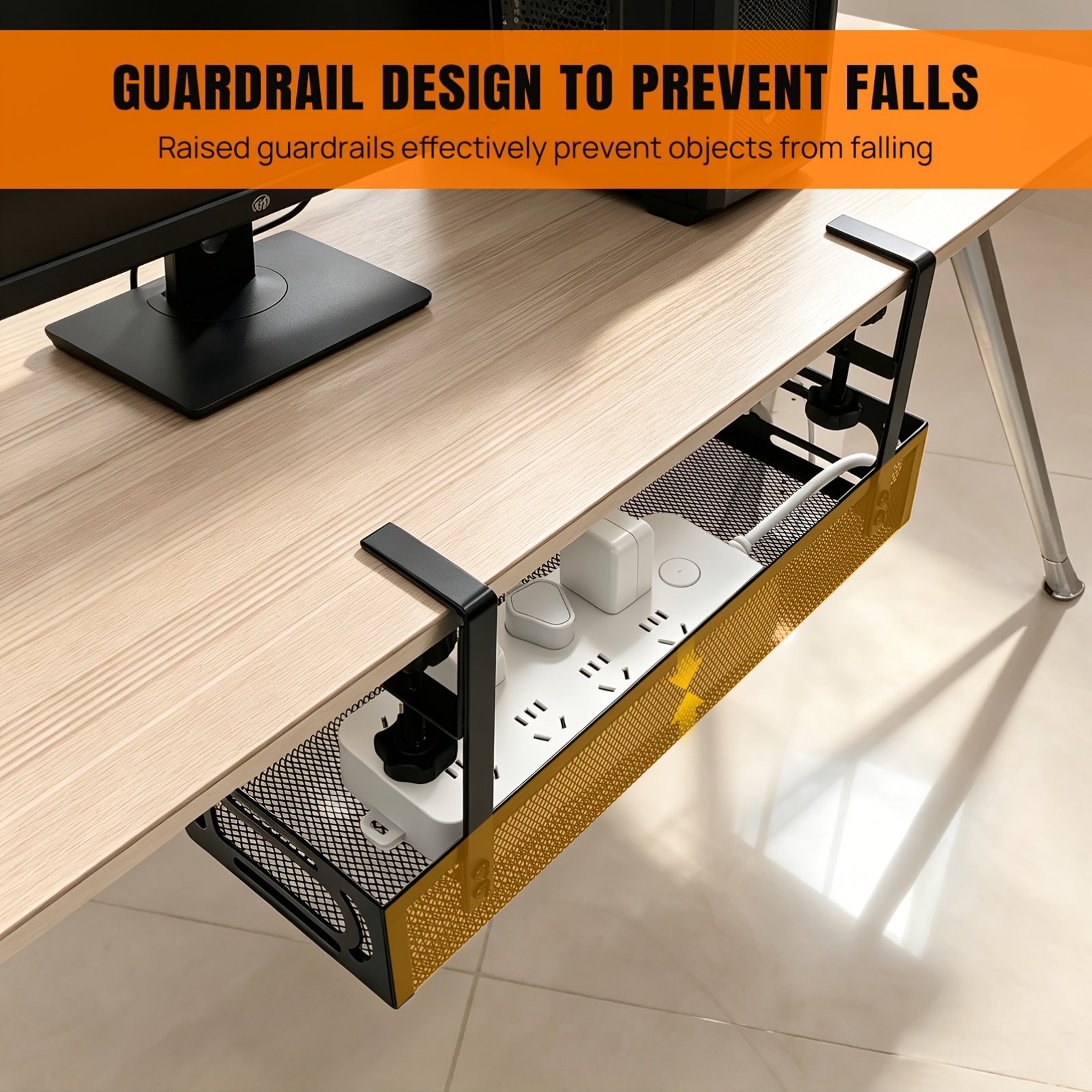 Under Desk Cable Management Tray with Clamp Mount, No Drill Installation
