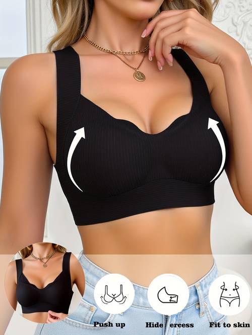 draadloze comfortabele bh voor dames in één , naadloze sportbeha voor dames, elegante gestreepte ondergoed, huidvriendelijk en ademend v-hals vest, ondersteunende sportbeha, verwijderbare borstvullingen, geschikt voor hardlopen, yoga, kamperen, fietsen, gym