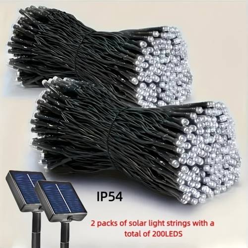 item picture 2 packs new lithium battery outdoor string lights total 79 feet 200 led lights solar holiday decorative lights dark solar tree lights with 8 lighting