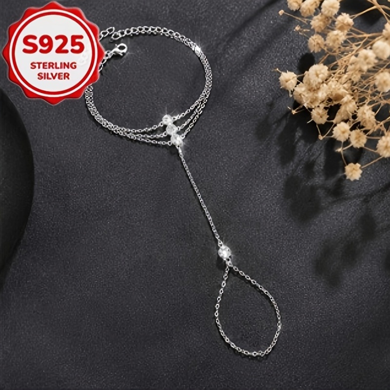 S925 Silver Multi-Layer Thin Chain Finger Ring Bracelet