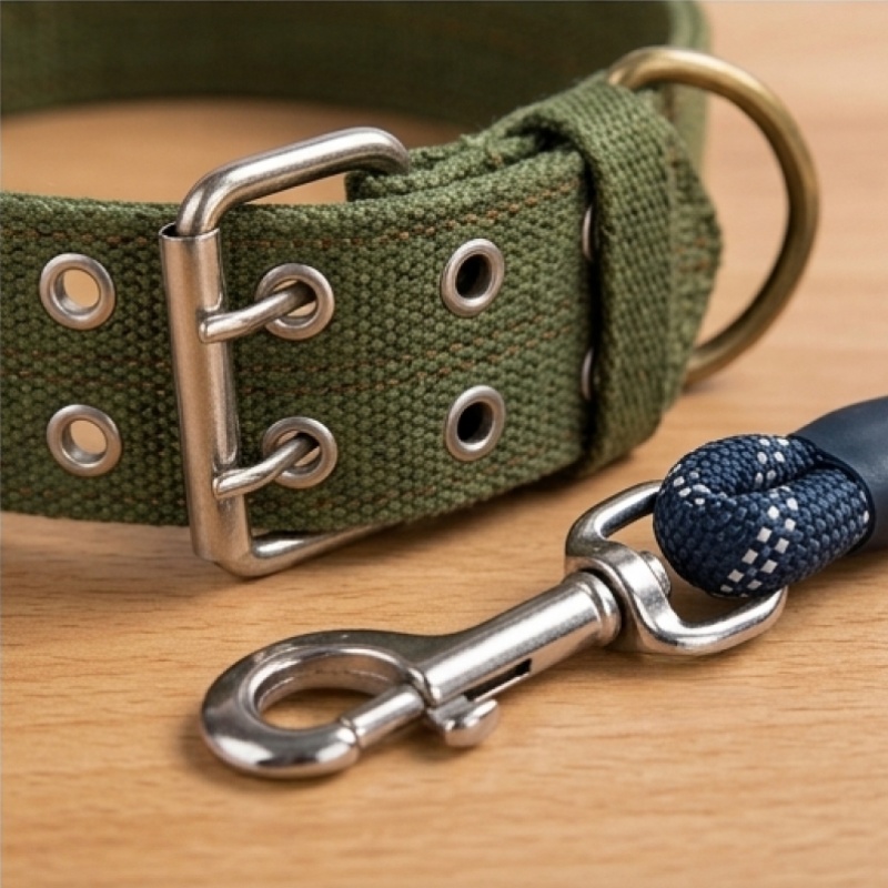 Double-Button Dog Collar for Medium Dogs with Adjustable Leash