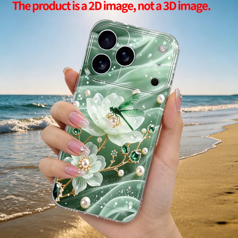 item picture phone case 2d flat dragonfly jade flower jewelry printed pattern phone case suitable for iphone 17 pro max 17 air 16 pro 15 plus 14 13 mini 12 11 x xs max xr 8s plus 7 6s easy retro light luxury niche design holiday gift birthday gift artistic c