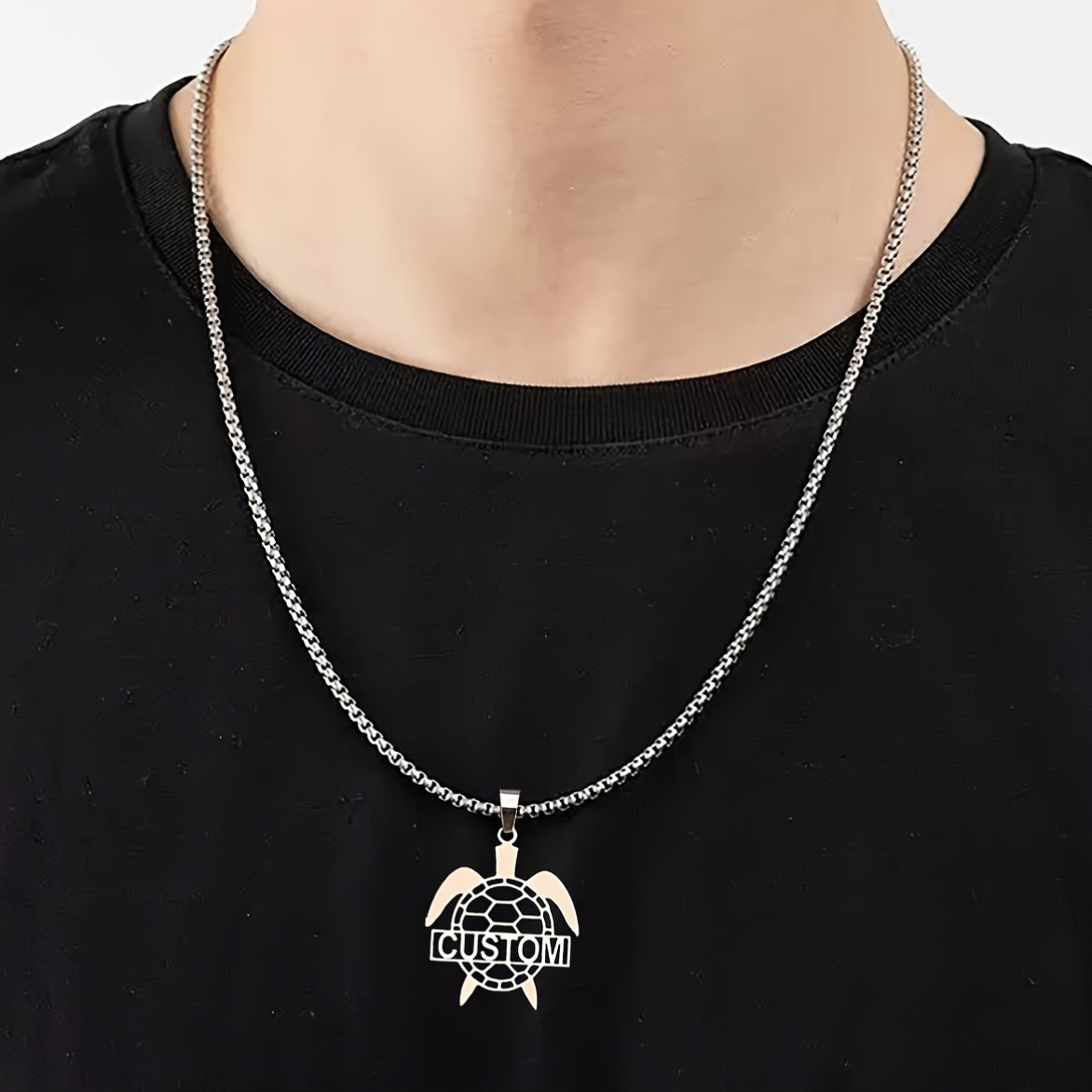 Custom Engraved Sea Turtle Charm Necklace for Men and Women