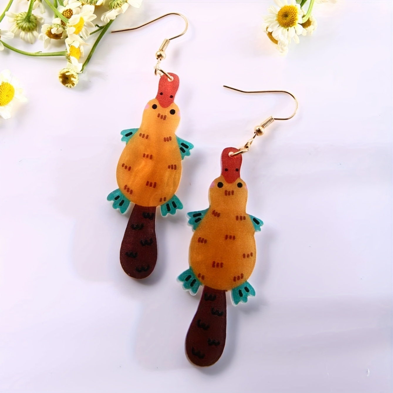 Handmade Cute Duck Seed Bead Drop Earrings
