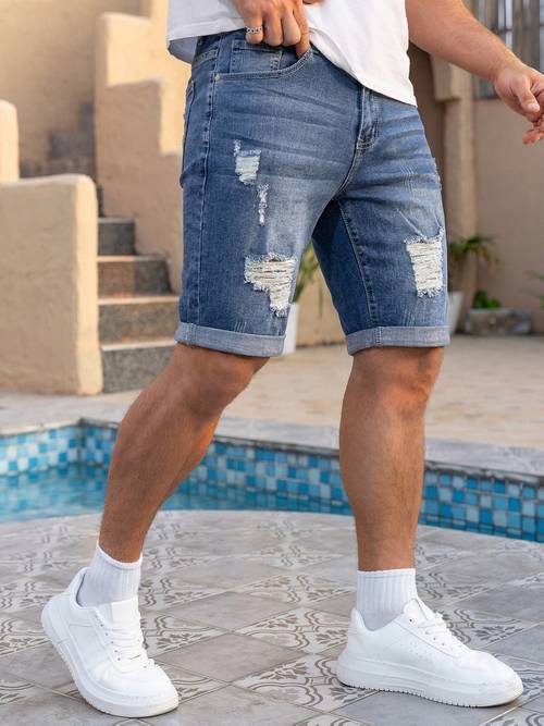item picture mens summer distressed elastic denim shorts