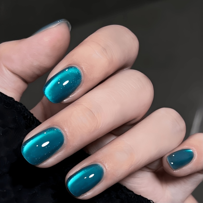 TEMU 96pcs High-gloss Mirror -green Cat Eye Press-on Nails, Modern, , And Set With Storage Box, Luxurious And Elegant Colored Manicure, Suitable For