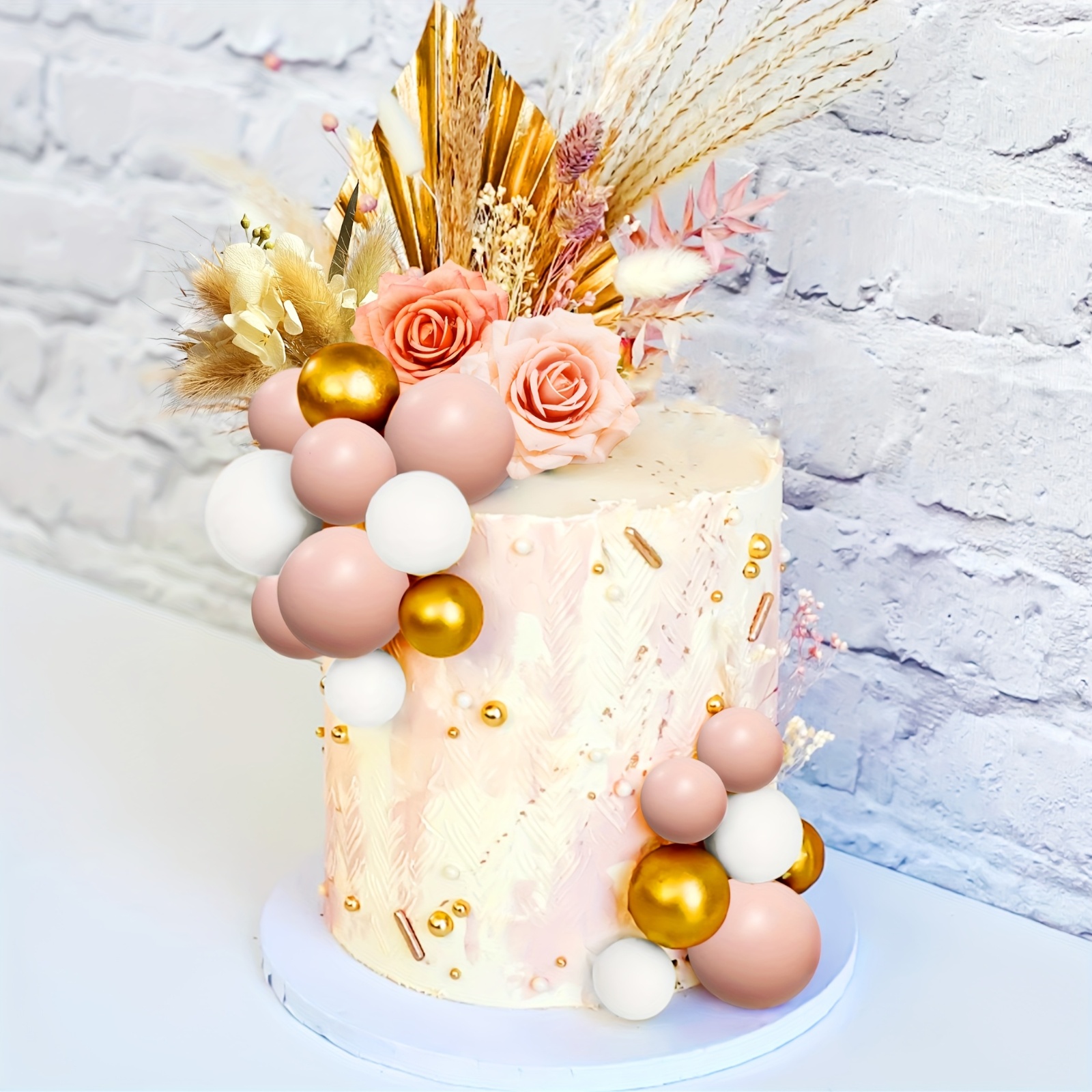 28 Pièces Boules D'or Décoration De Gâteau Feuilles De Palmier