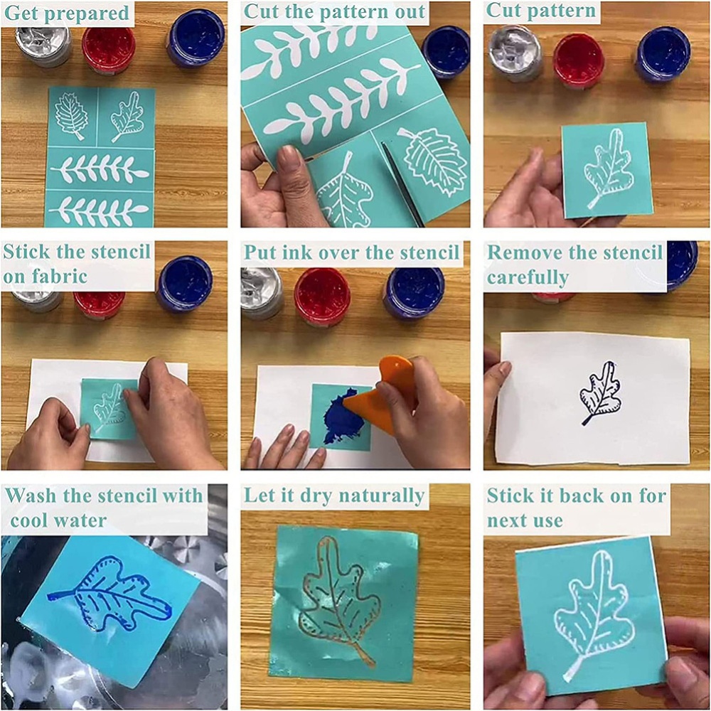 Set of 2 Self-Adhesive Screen Printing Stencils with Turquoise Design