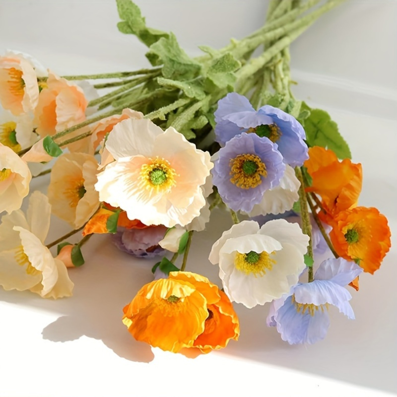 

4 Sets Of Artificial Poppy Flowers With Stems - Weddings, Family , Party Tables, And Indoor And Outdoor Decor - Ideal For Thanksgiving.