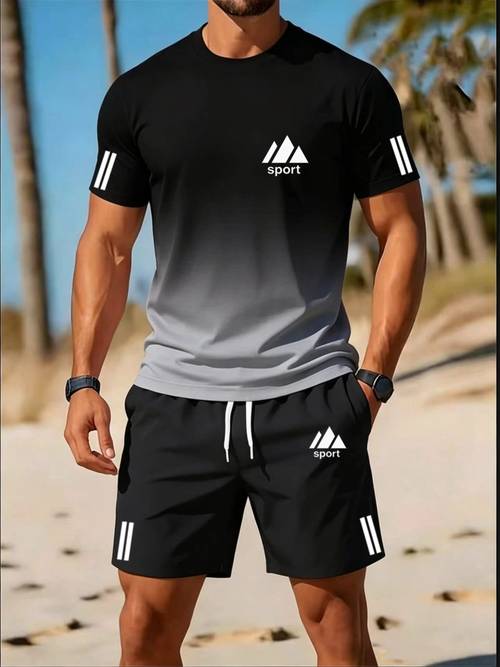 item picture 2pcs summer beach casual sportswear set printed design not textured