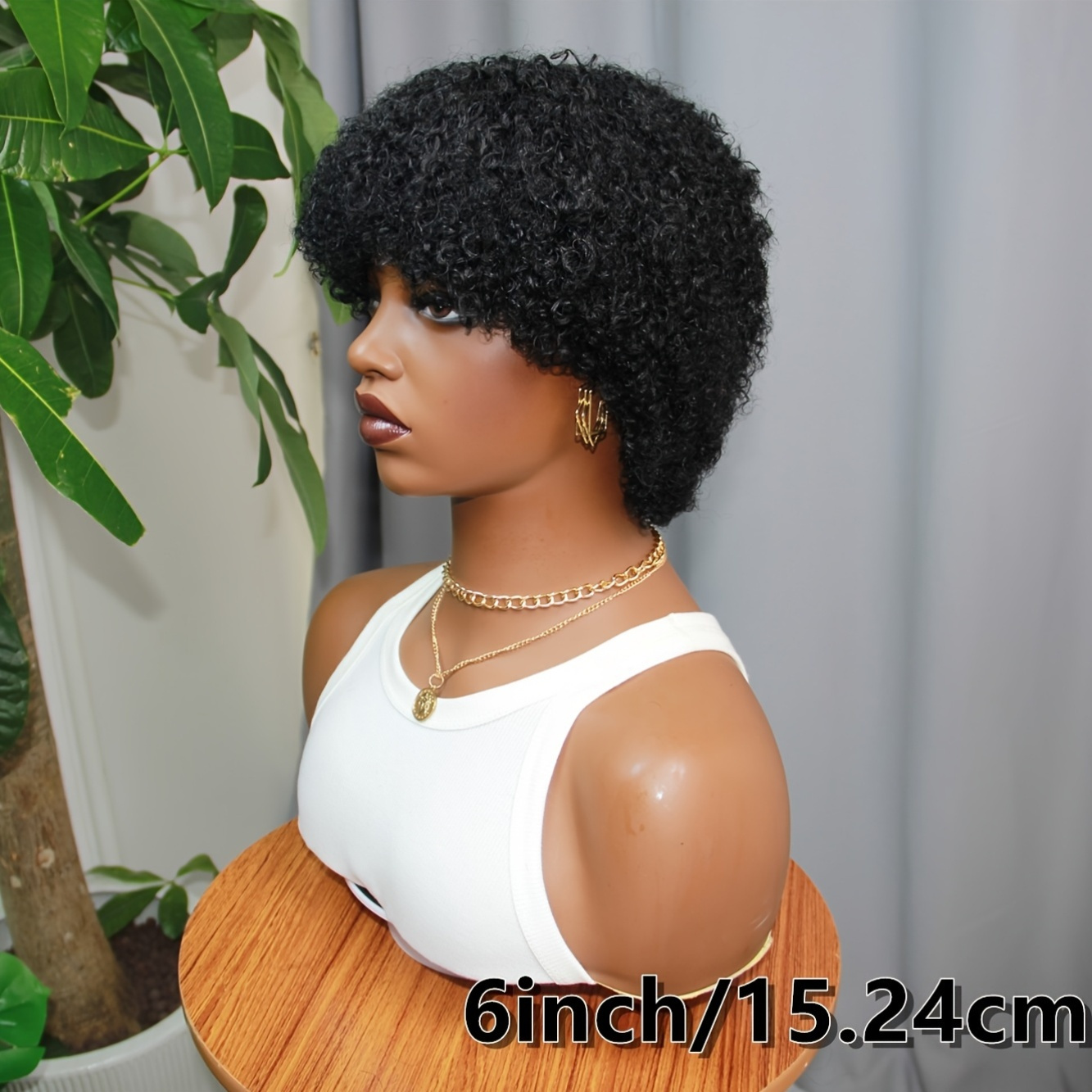 Chic Curly Pixie Cut Wig with Bangs - 180% Density 100% Human Hair, Glueless Design, Loose Curl Short Wig for Women, Rose Net Cap, Natural Look, Perfect for Everyday Style
