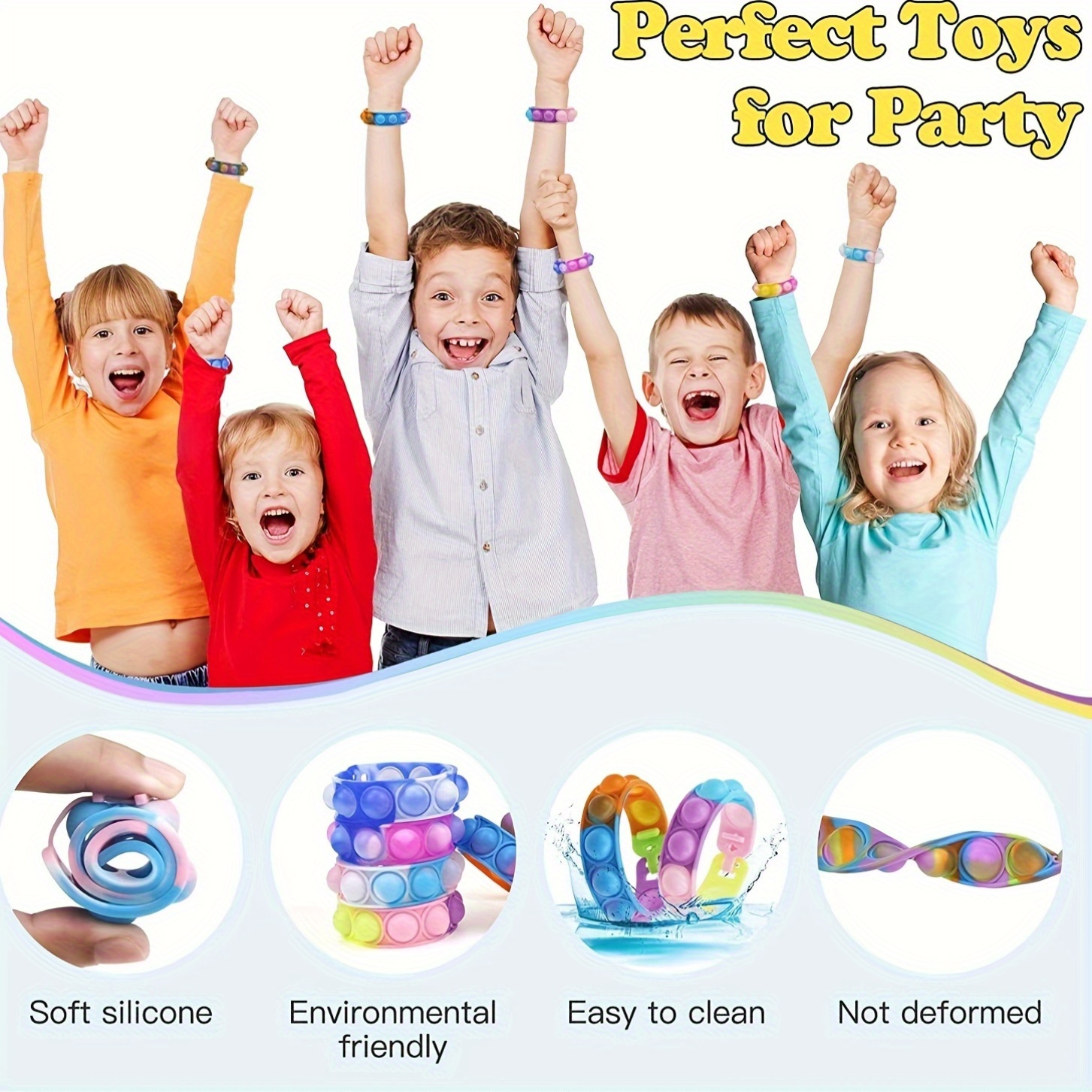 MEZHOBBY 30pcs/100pcs Pop Bracelet Party Favors Fidget Bracelet It Birthday Party Favors For Kids Goodie Bags Stuffers Classroom Prizes Brand