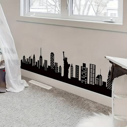 1pc wall sticker black pvc silhouette art removable self wallpaper suitable for living room bedroom bathroom home office decoration decorative accent cityscape design