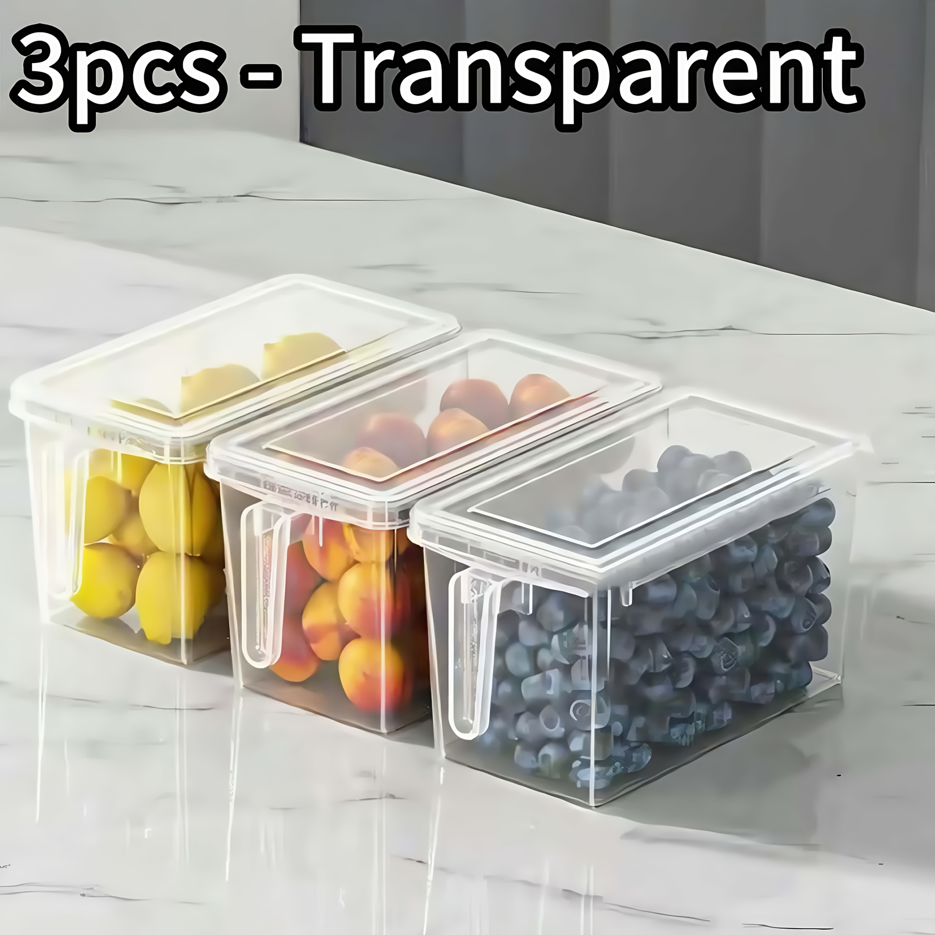 TEMU 3pcs Of Refrigerator Storage Boxes With Handles, Preventing Food From Going Bad And Being . Suitable For Organizing Vegetables, Fruits, Grains,