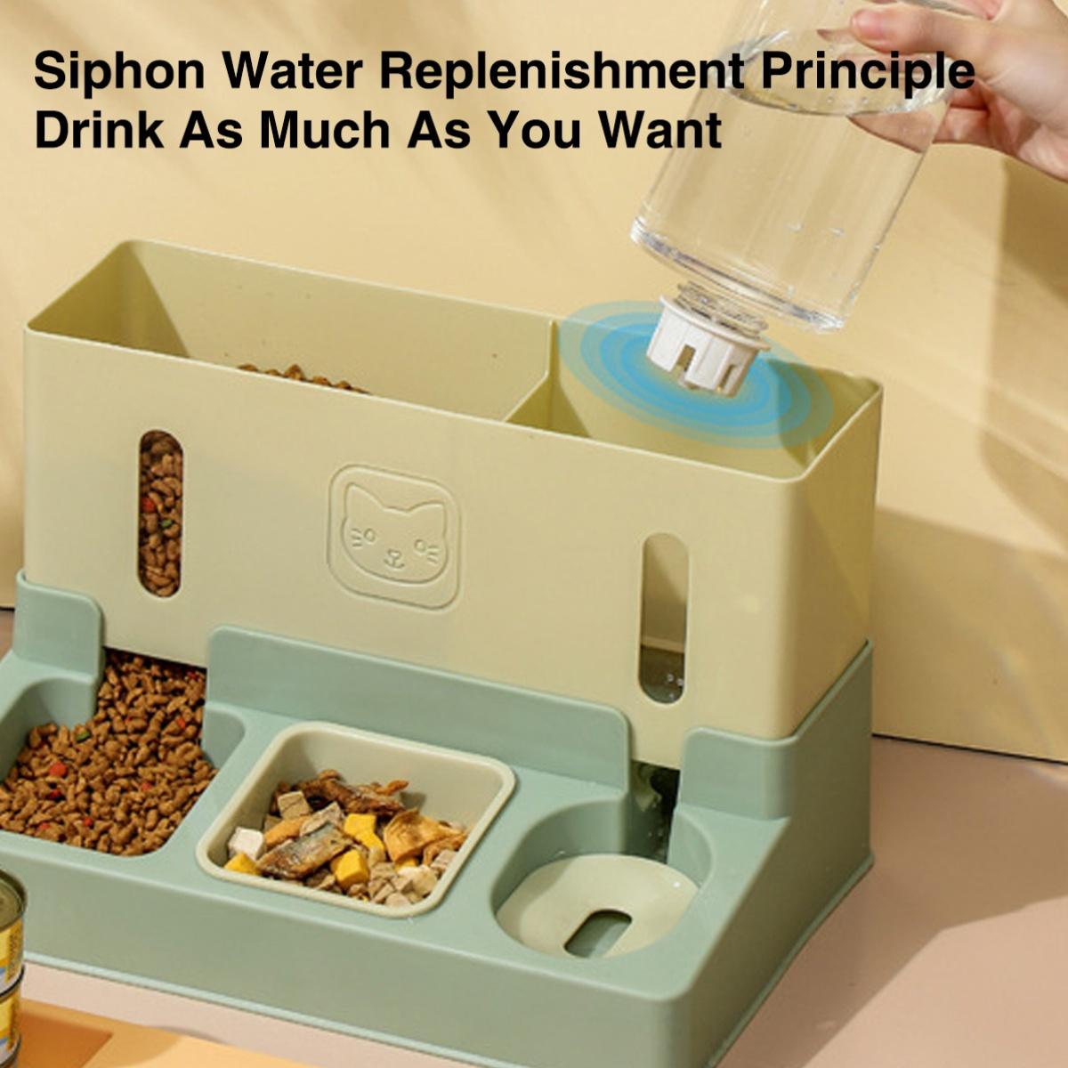 Automatic Cat Feeder Water Dispenser Set, 3 In 1 Tilted Automatic Pet Food And Water Feeder For Indoor Cats, Without Battery - Image 4