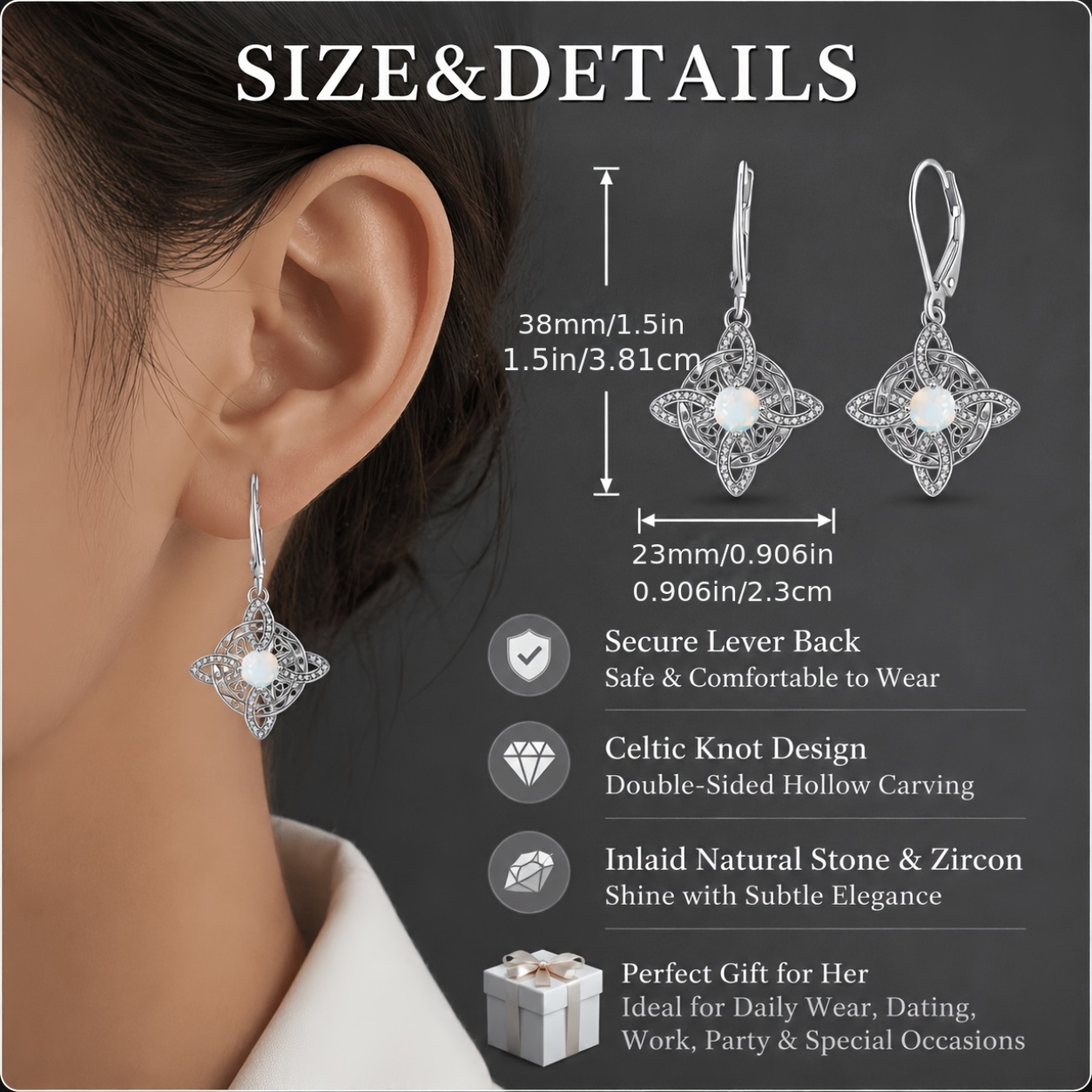 2pcs S925 Silver Celtic Knot Ear Drop Earrings, Vintage Design