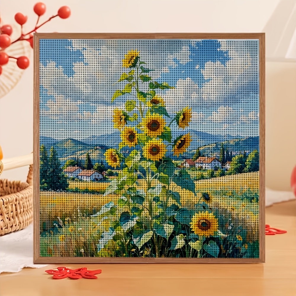 Cross Stitch Printing Kit, Sunflower Pastoral Scenery Pattern