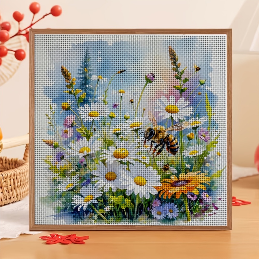 Frameless Stitch Print Kit, Bee Pattern in Flowers
