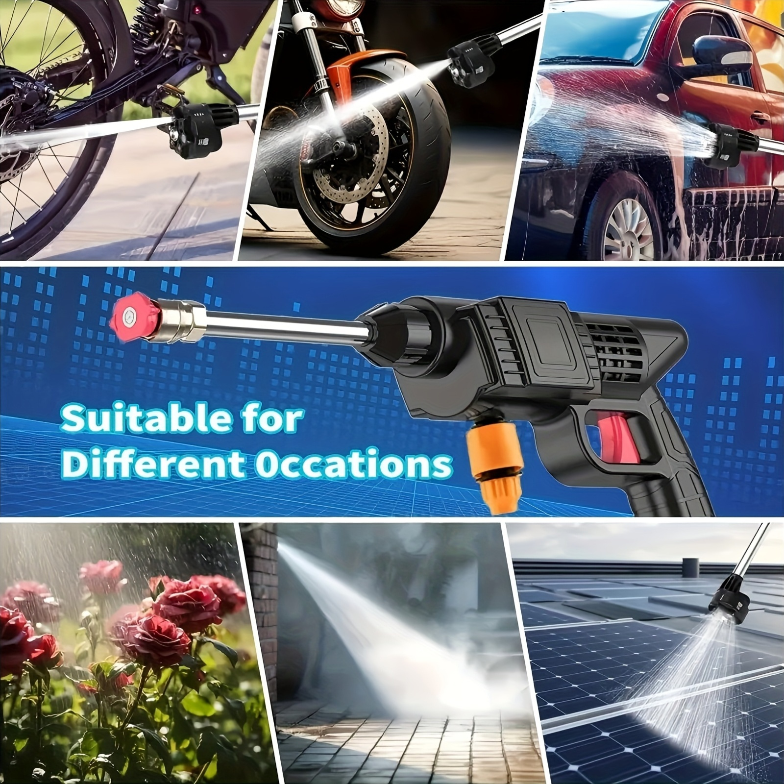 portable cordless handheld high pressure car wash gun 2 rechargeable battery powered nozzle stainless steel handheld pressure car wash gun cleaning kit for car detailing fencing floor cleaning plants and more details 3