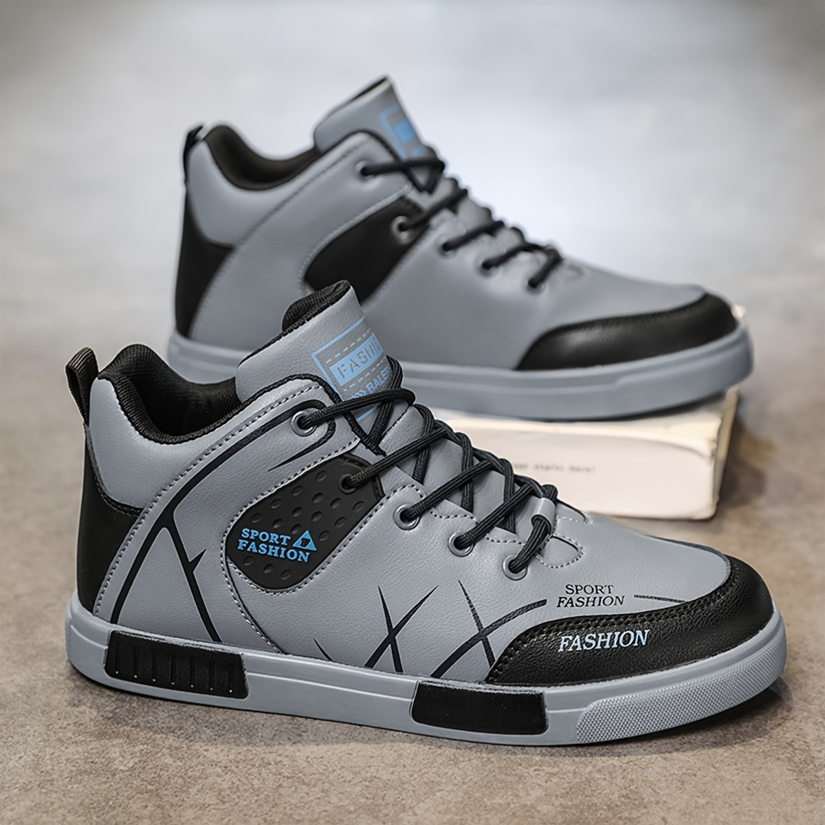 par de tenis de caña de moda para hombre, zapatos deportivos casuales  con cordones, parte de forro de tela de goma,