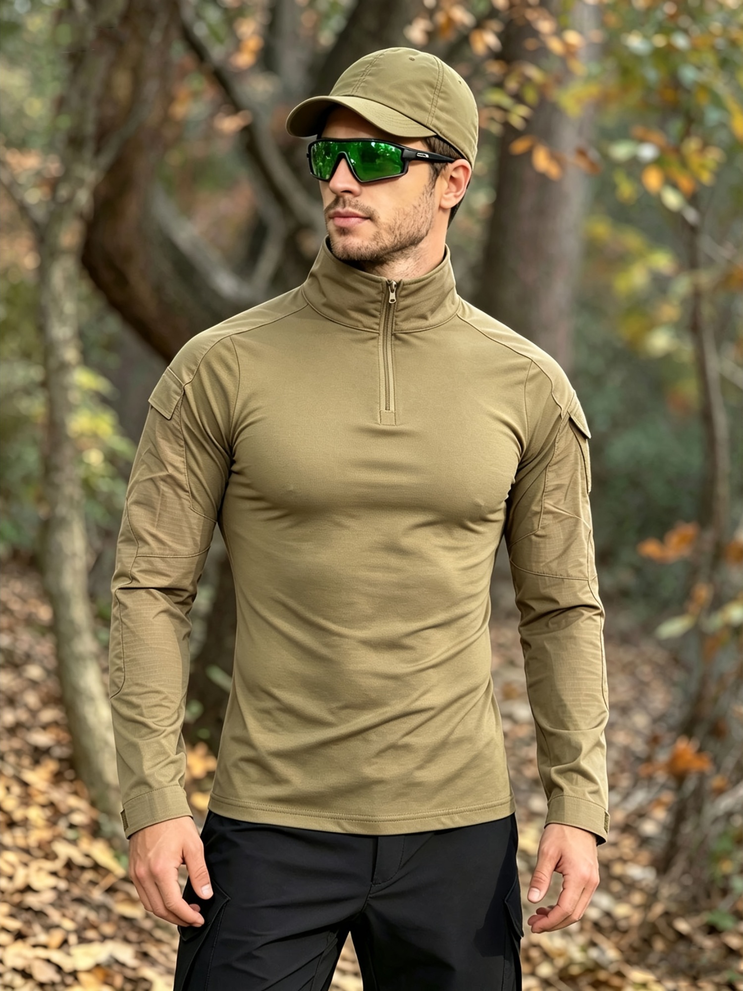 khaki multi pocket top mens outdoor sports training shirt - Temu