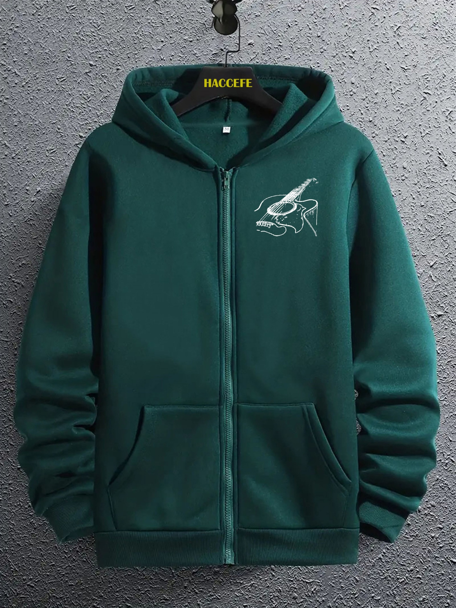 남성용 스타일리시 기타 프린트 후디 - 가벼운 회색, 폴리에스터 니트 원단, 올 시즌 착용 가능, 캐주얼 웨어 후디 | 그래픽 프린트 후디 | 지퍼 후디