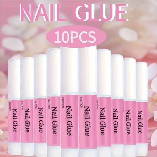 a set of 10 quick drying nail each bottle containing 2 grams suitable for artificial nails and acrylic nails featuring a safe cyanoacrylate formula to natural nails