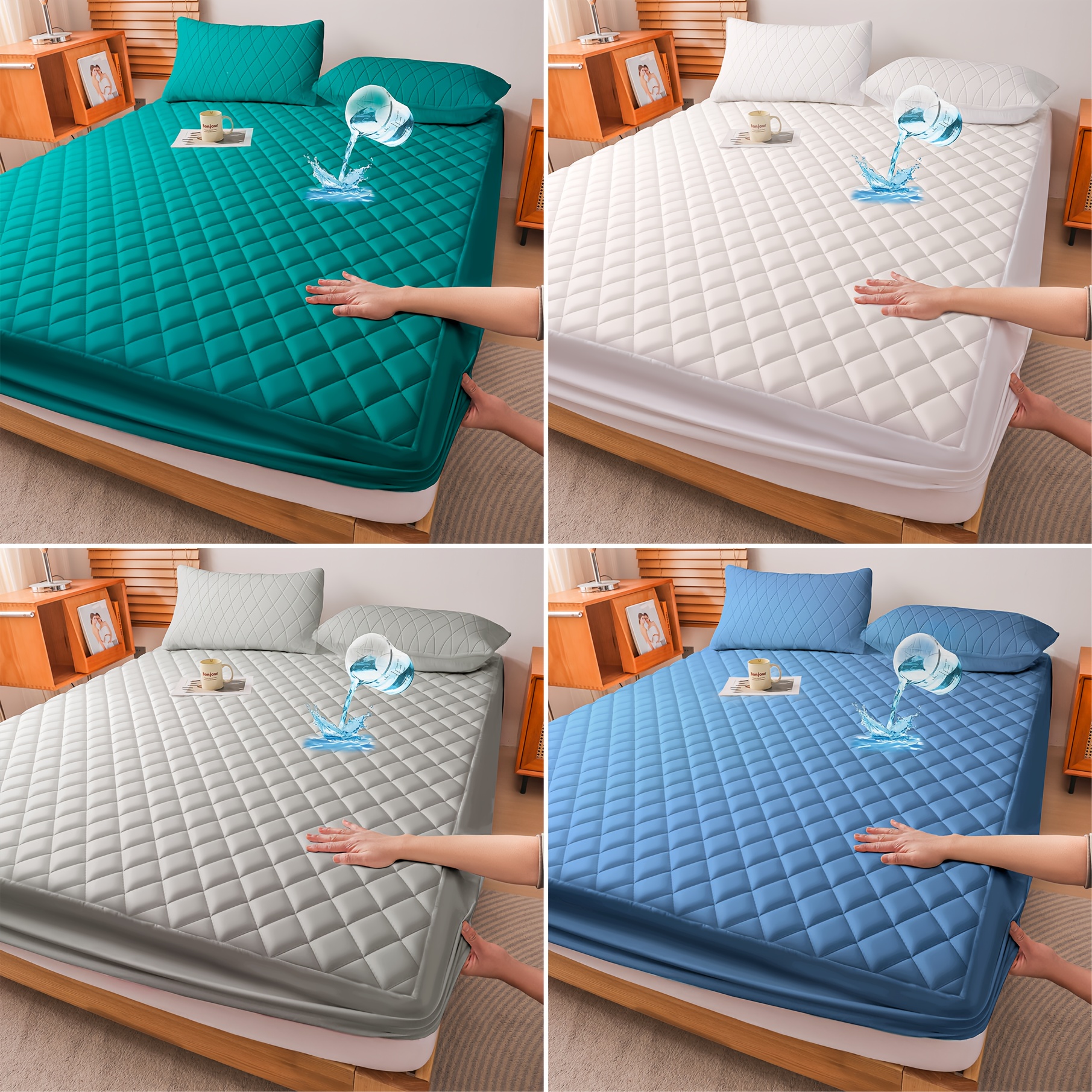 1Pc Waterproof Mattress Protector, Thickened Friendly Solid Color Quilted Bed Cover With Deep Pocket, Breathable Bedding For Bedroom. Perfect Gift For Family, Couples- Bedding Decorations, Valentines Day Gifts(No Pillowcases)