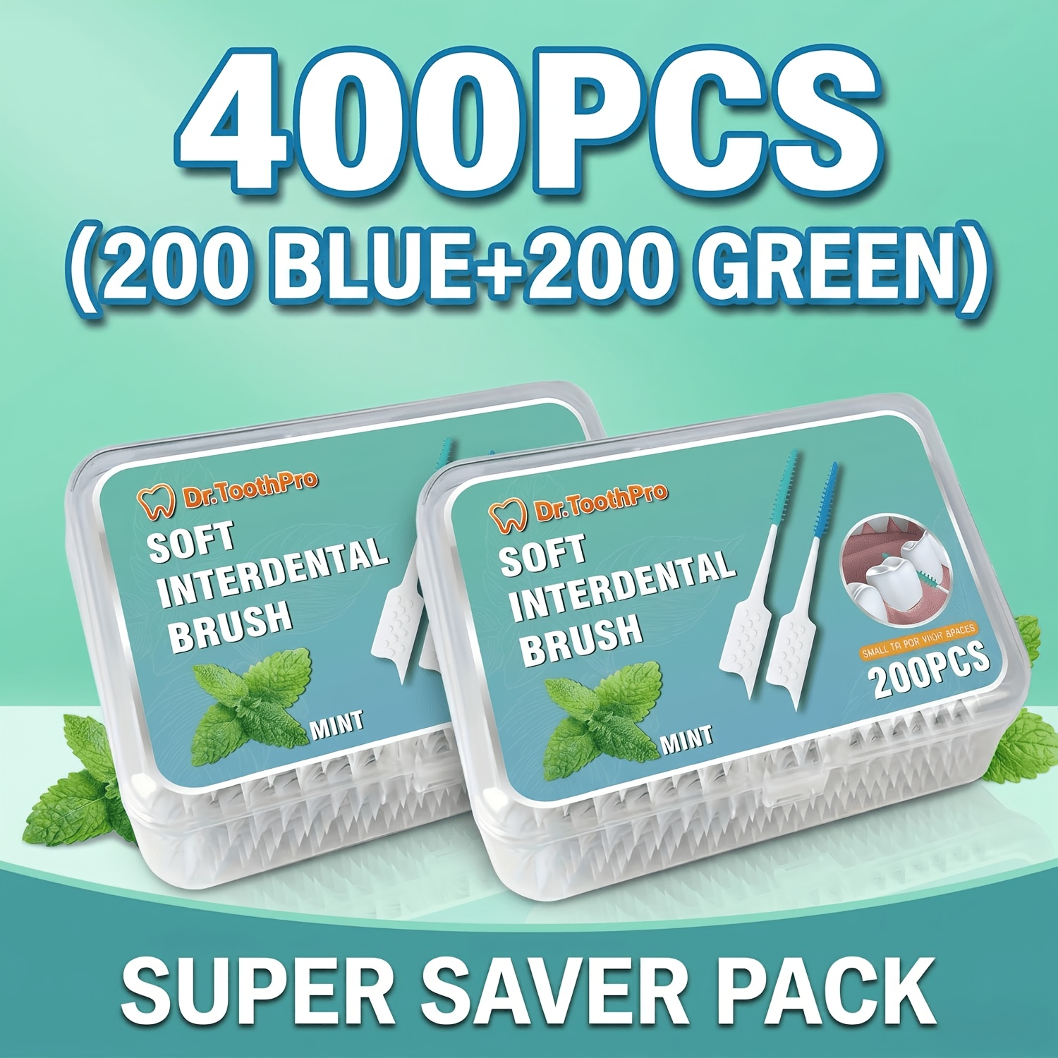 Image of 400pcs Of Dental Floss Picks And Interproximal Brushes, , Braces Brush, Dental Floss Sticks, Interproximal Brushes, Disposable Interproximal Brushes, Suitable For Dental Cleaning And Health