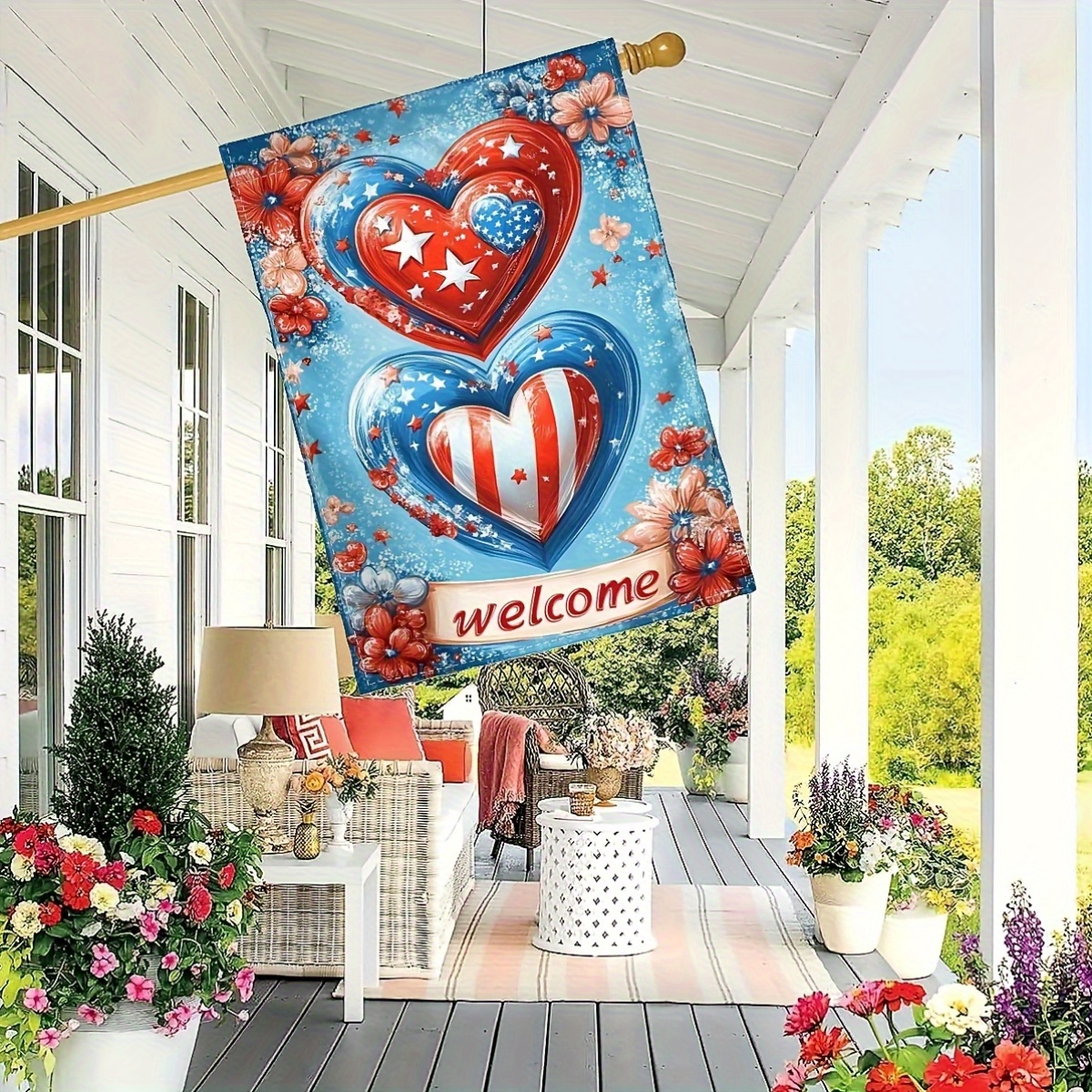 Patriotische Gartenflagge USA – 31,8x45,7 Cm, Doppelseitig, Witterungsbeständig, Mit LKW & Sternenmotiv, Für 4. Juli & Memorial Day