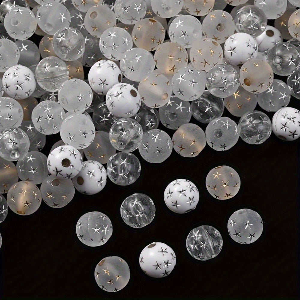 100pcs 8mm Acrylic Star Pattern Beads in Gold Starry Sky Design for Jewelry Making and Crafts
