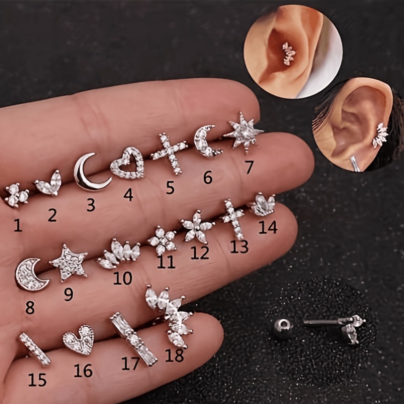 Titanium Steel Barbell Ear Stud with Micro-Inlaid Zirconia