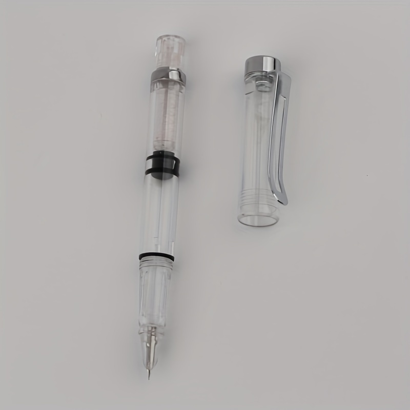1pc Transparent Large Capacity Ink Storage Fountain Pen With Pen Holder