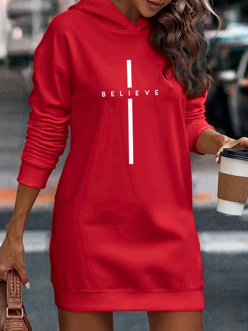item picture womens casual hooded sweatshirt 2026 autumn new product long sweatshirt hoodie figure comfortable and breathable fabric printed with believe