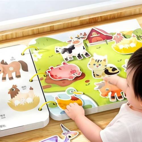 a interactive sticker book with animals as the theme at improving hand skills and cognitive development featuring vivid patterns and learning materials random color patterns
