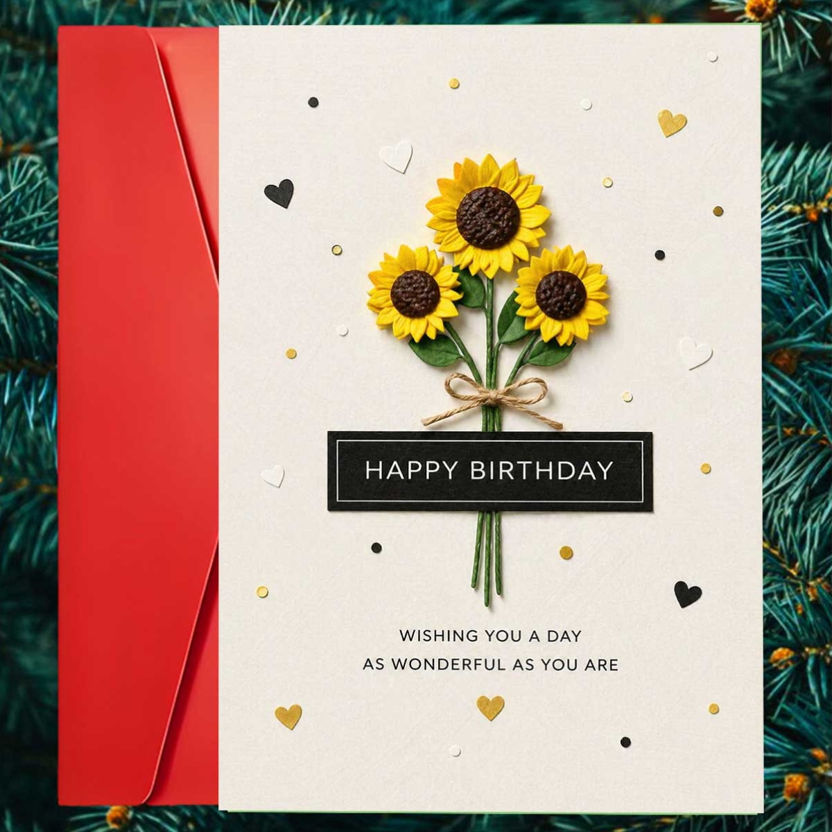 TEMU 1pc Greeting Card And 1pc Envelope. 2d Flat Vibrant Sunflower Birthday Card, Happy Birthday, A Day As Wonderful , Elegant Bouquet, Gift For
