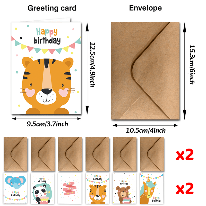 TEMU 24pcs Happy Birthday Card With Envelopes For Anyone - Cute Cartoon Animals Bear Tiger Panda , Thank You Cards, Unusual Items, And Gift Cards