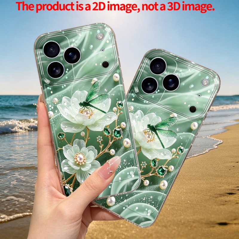 phone case 2d flat dragonfly jade flower jewelry printed pattern phone case suitable for iphone 17 pro max 17 air 16 pro 15 plus 14 13 mini 12 11 x xs max xr 8s plus 7 6s easy retro light luxury niche design holiday gift birthday gift artistic c